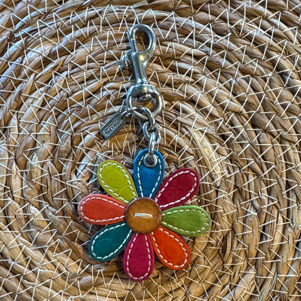 Coach Colorful Floral Keychain Bag Charm with Silver Clasp